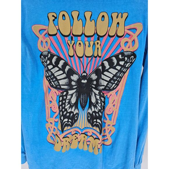 Obsessed Love Womens Sz S Long Sleeve T Shirt Follow Your Dreams Butterfly Print - Picture 2 of 5